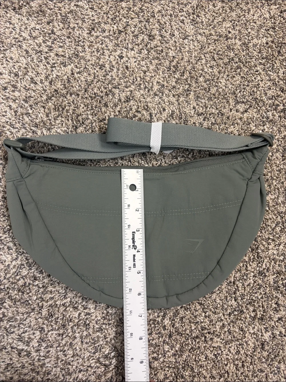 Gym Shark Green Pleated Nylon Crossbody Bag Adjustable Strap Logo Zip Closure
